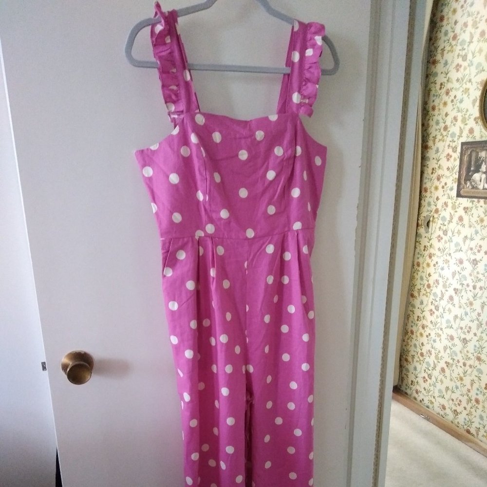 Fuscia Pink with White Polka Dots Jumpsuit 12 NWT